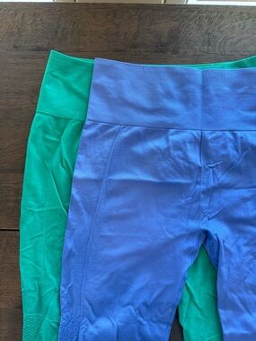 Fabletics Blue and Teal High-Waist Leggings Pair